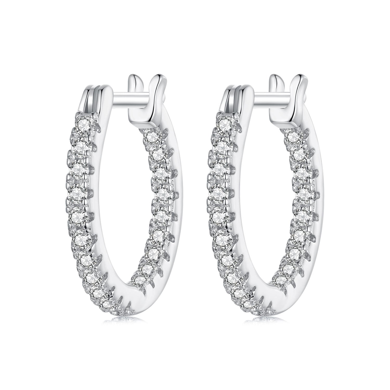 925 Sterling Silver Hoop Earrings with pavé CZs in white gold finish on Tampa Home & Garden Store
