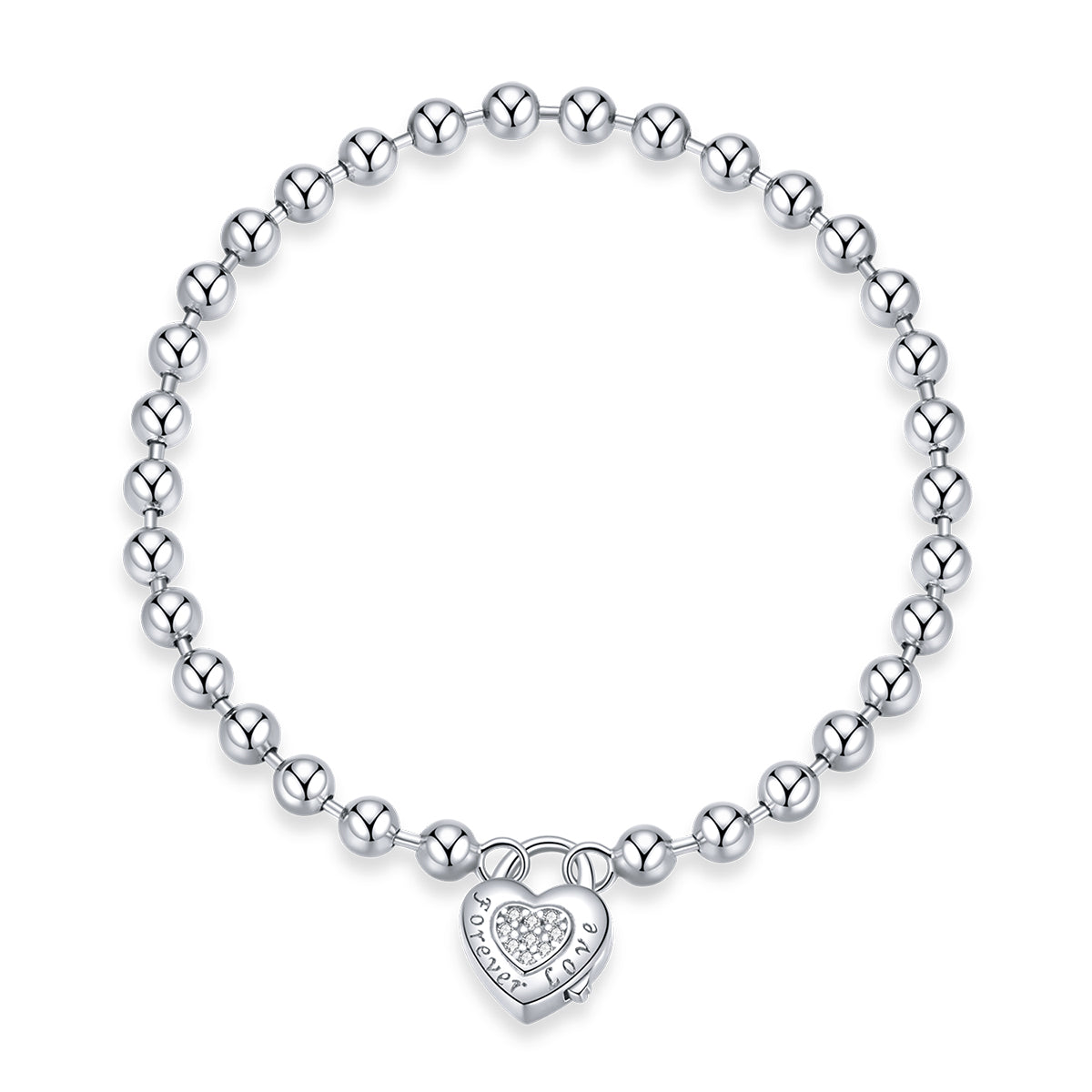 Sterling silver bracelet with pavé CZ heart charm, platinum plated, 17cm by Bids.com on Tampa Home & Garden Store