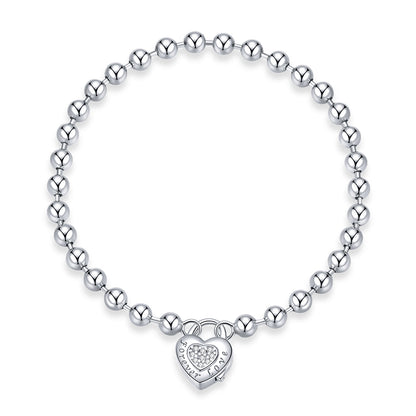 Sterling silver bracelet with pavé CZ heart charm, platinum plated, 17cm by Bids.com on Tampa Home & Garden Store