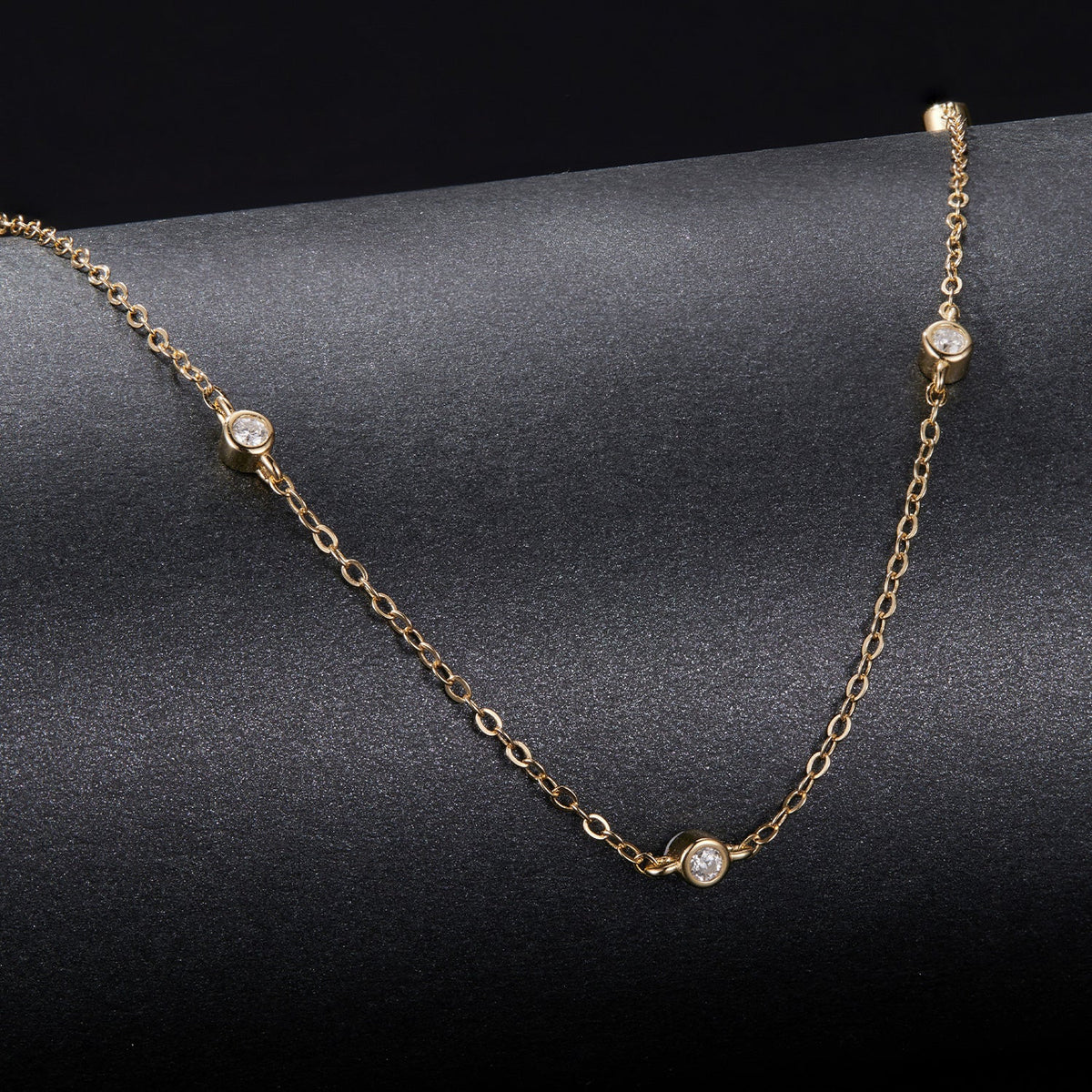Moissanite necklace, adjustable chain with bezel-set stones, gold-tone finish by Bids.com on Tampa Home & Garden Store