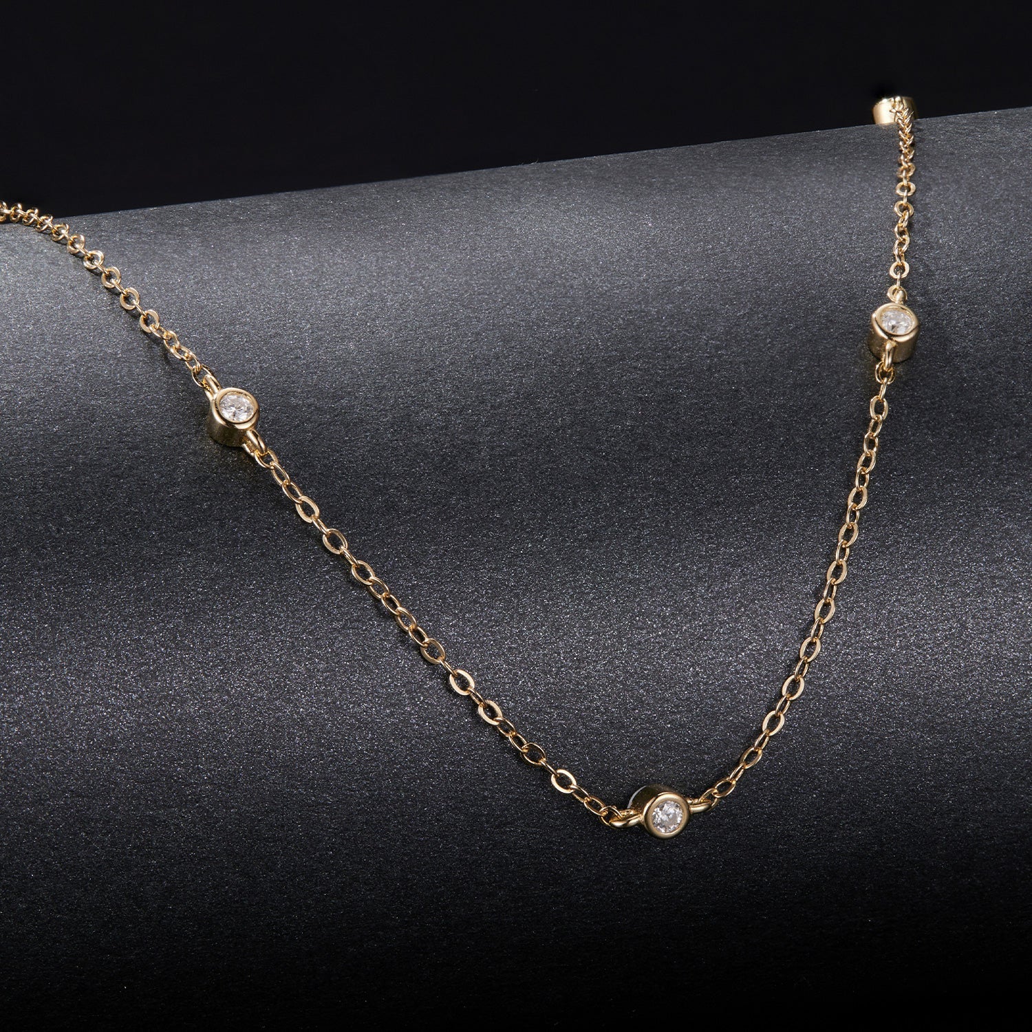 Moissanite necklace, adjustable chain with bezel-set stones, gold-tone finish by Bids.com on Tampa Home & Garden Store