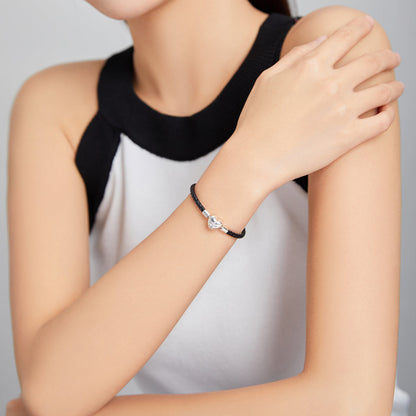 Bracelet 925 Sterling Silver leather 17cm with oxidized CZ charm black cord by Bids.com on Tampa Home & Garden Store