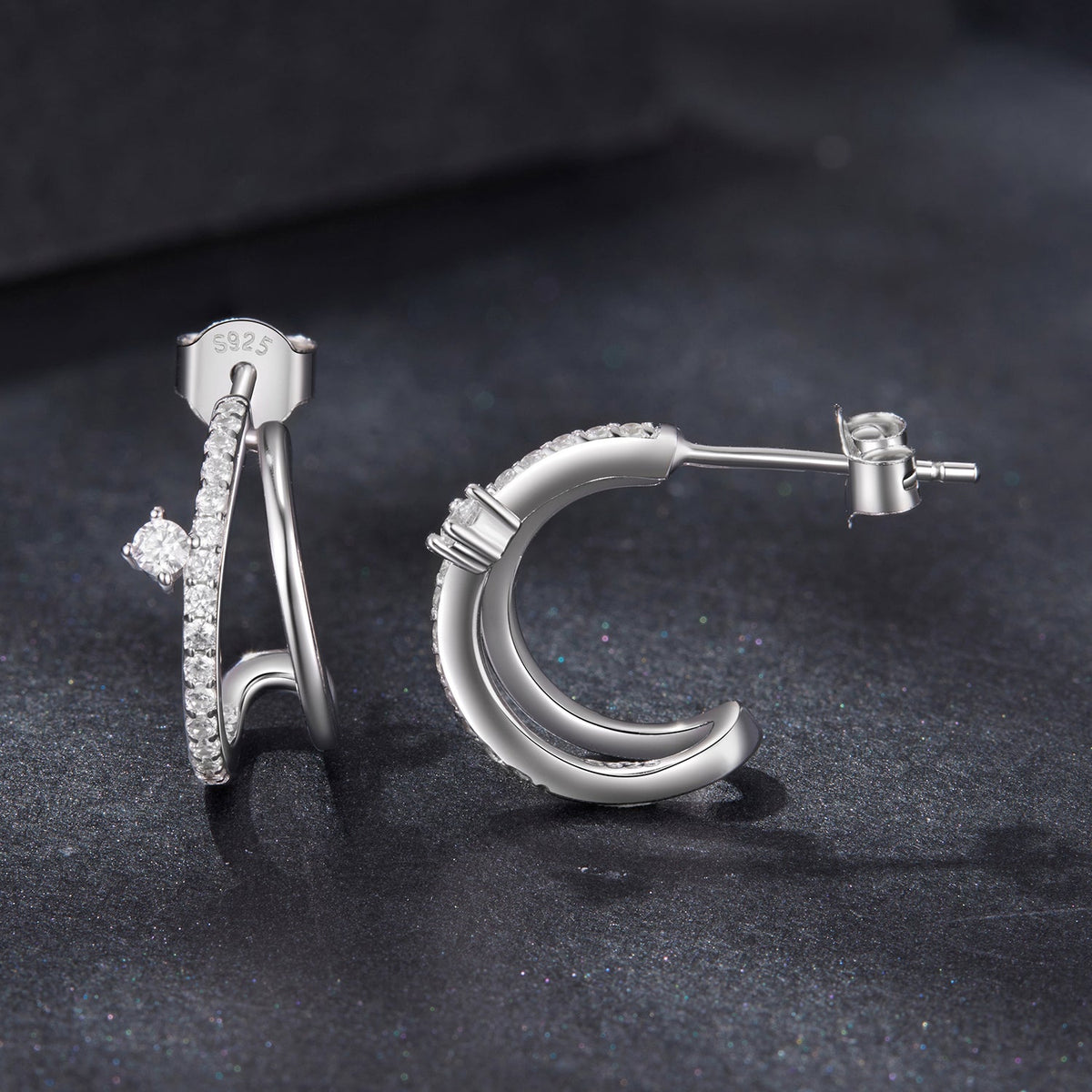 Hoop-style 925 sterling silver moissanite earrings with pavé setting, pair by Bids.com on Tampa Home & Garden Store