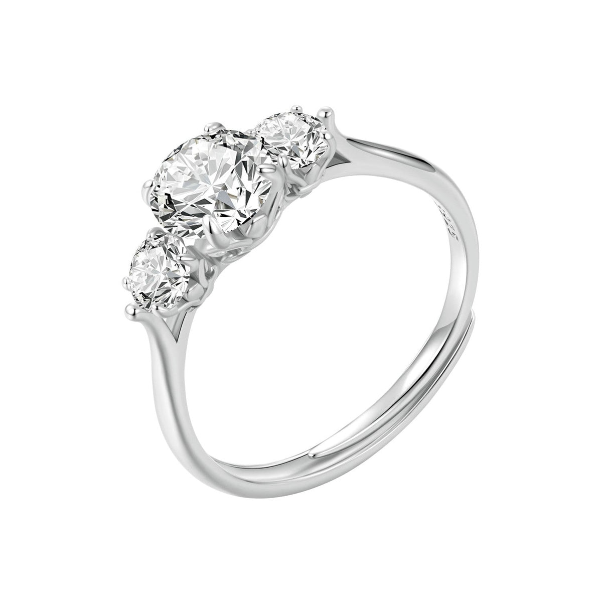 Sterling silver moissanite three-stone ring, 6.5mm center stone (1ct), size E, Bids.com on Tampa Home & Garden Store
