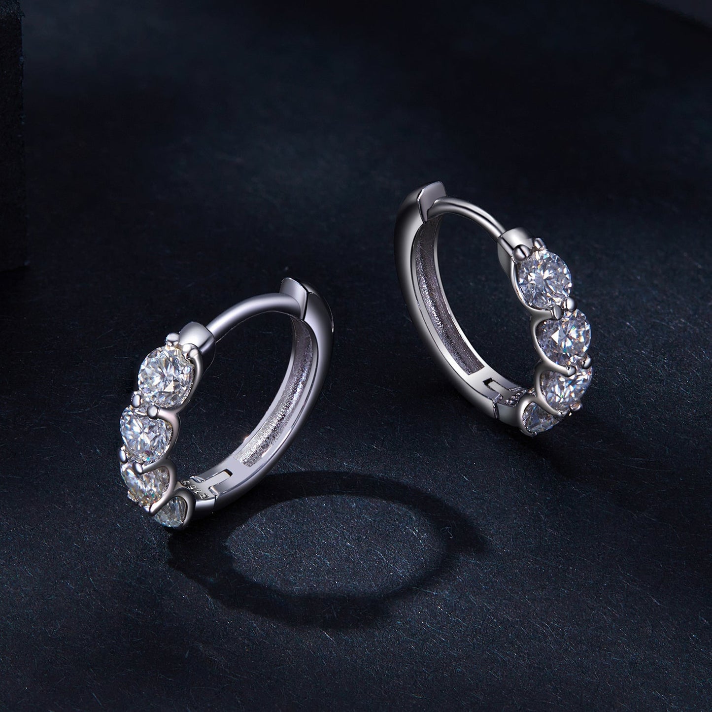 Earrings 925 Sterling Silver Moissanite 0.1ct Platinum-Plated hoop with round stones on Tampa Home & Garden Store
