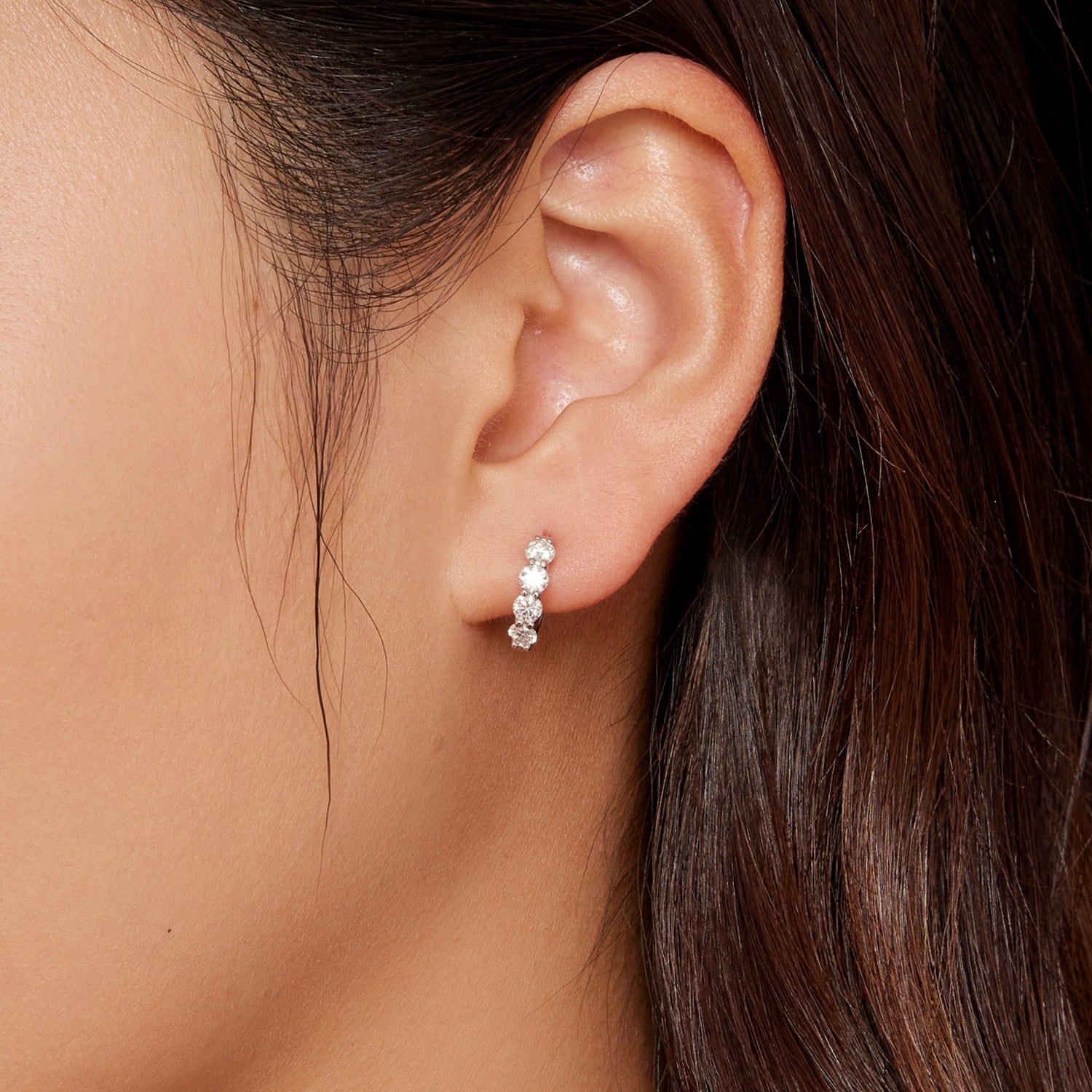 Earrings 925 Sterling Silver Moissanite 0.1ct platinum plated three-stone vertical drop on Tampa Home & Garden Store