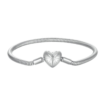 Bracelet 925 Sterling Silver with pave-set heart charm on snake chain, 17cm on Tampa Home & Garden Store