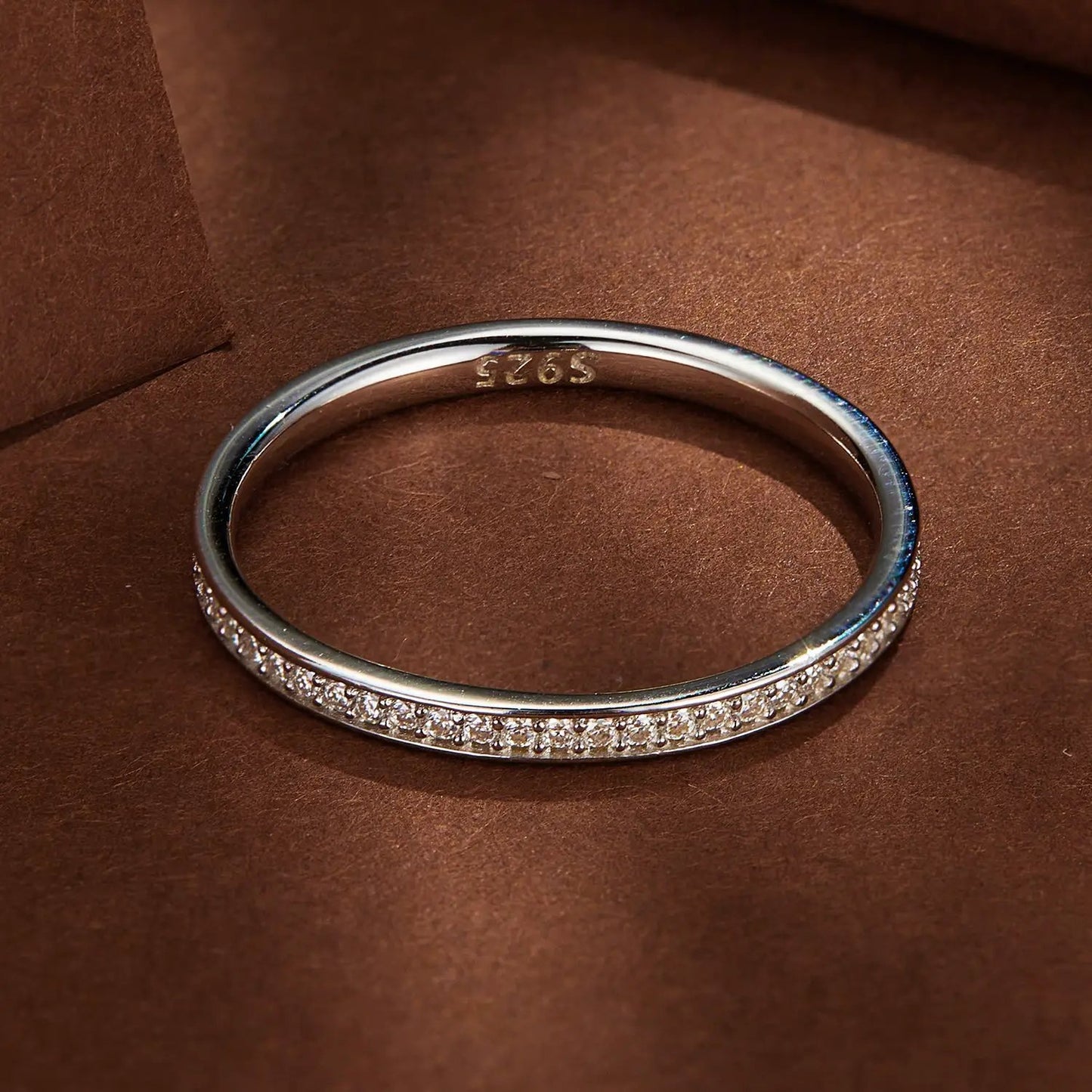 Ring Sterling silver 1.0mm moissanite pave band, size 5, S925 stamped on Tampa Home & Garden Store