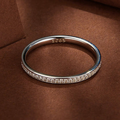 Ring Sterling silver 1.0mm moissanite pave band, size 5, S925 stamped on Tampa Home & Garden Store