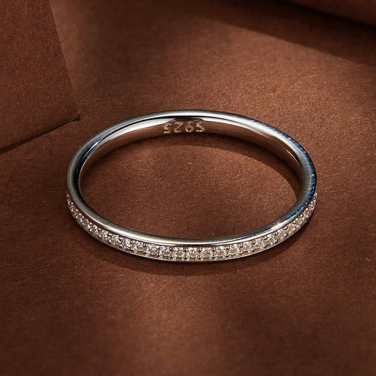 Ring Sterling silver 1.0mm moissanite pave band, size 5, S925 stamped on Tampa Home & Garden Store