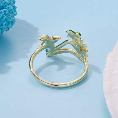 Ring 925 sterling silver with blue-green enamel and gold-plated finish, dragon motif for women on Tampa Home & Garden Store