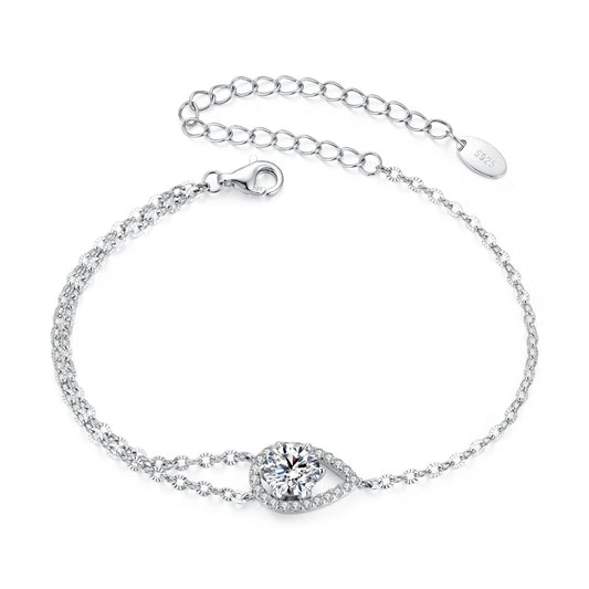 925 sterling silver moissanite bracelet with pavé halo around center stone, adjustable chain on Tampa Home & Garden Store