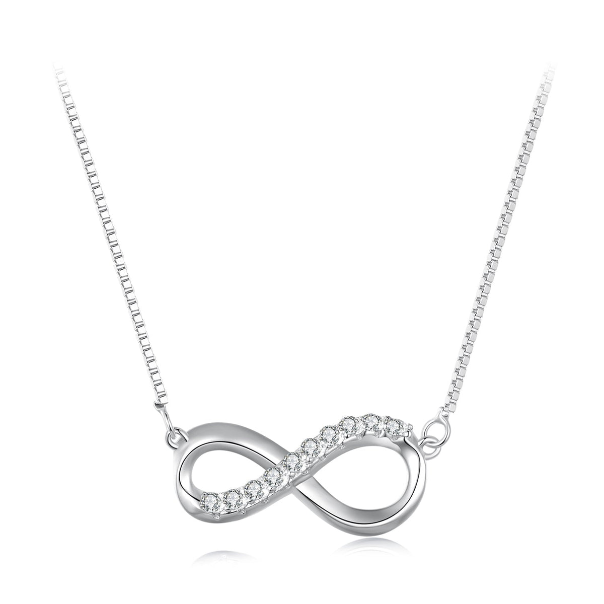 925 Sterling Silver Moissanite infinity necklace, 1.5mm stones, 400+50mm chain, Bids.com on Tampa Home & Garden Store