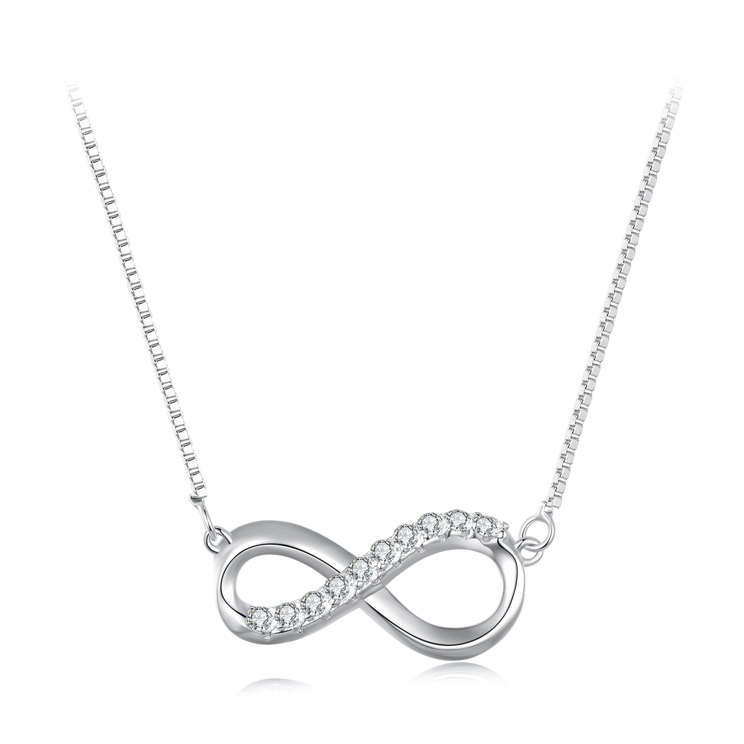925 Sterling Silver Moissanite infinity necklace, 1.5mm stones, 400+50mm chain, Bids.com on Tampa Home & Garden Store