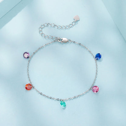 Bracelet 925 Sterling Silver White Gold Plated pavé CZ with multicolor crystal charms, 16+5cm on Tampa Home & Garden Store