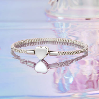 925 Sterling Silver Bracelet with heart charm, mesh band, 17.0 cm inner diameter for women on Tampa Home & Garden Store