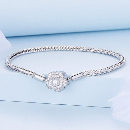 925 Sterling Silver Bracelet with pave CZ flower charm, 17cm, Bids.com on Tampa Home & Garden Store