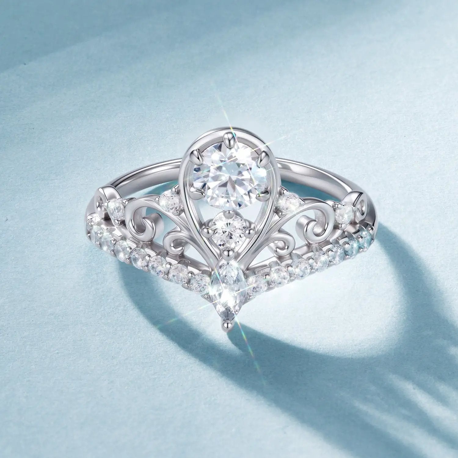 Moissanite ring in 925 sterling silver with ornate scrollwork and center stone, size 6 for women on Tampa Home & Garden Store