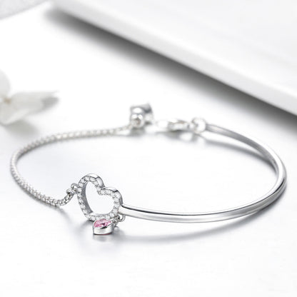 Bracelet 925 Sterling Silver, 19cm, open-heart pavé charm with pink gemstone by Bids.com on Tampa Home & Garden Store