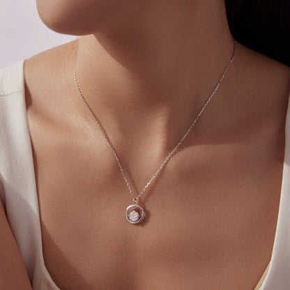 925 Sterling Silver Moissanite Necklace with halo pendant and CZ, 40+5cm chain on Tampa Home & Garden Store