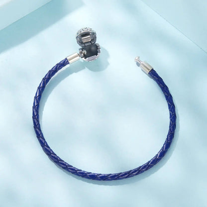925 Sterling Silver Leather Rope Bracelet blue braided with oxidized silver hardware 17cm on Tampa Home & Garden Store