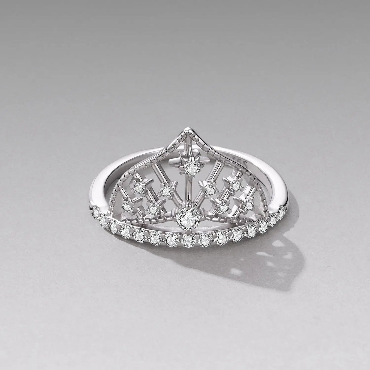 Ring, 925 sterling silver with white gold plating, pave CZ crown design, size 6, Bids.com on Tampa Home & Garden Store