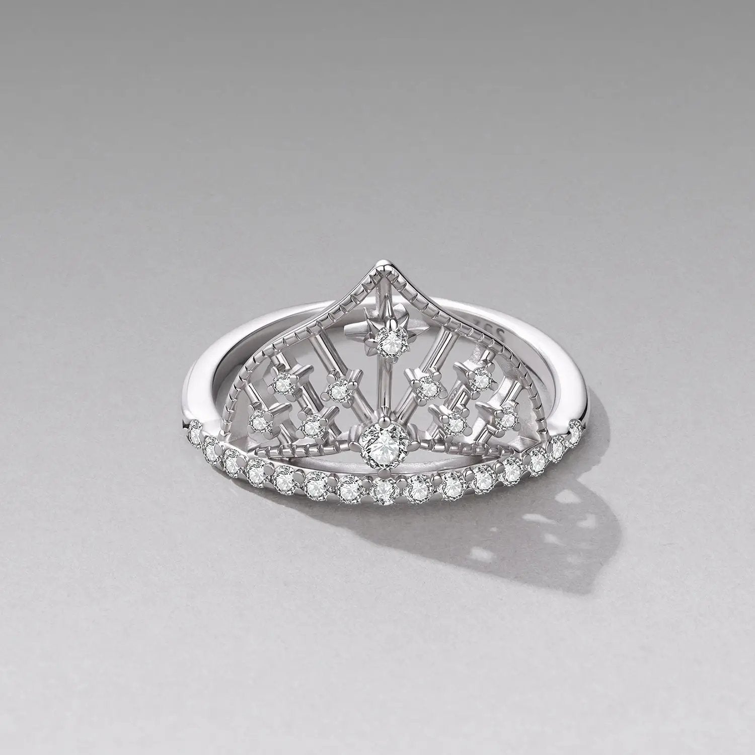 Ring, 925 sterling silver with white gold plating, pave CZ crown design, size 6, Bids.com on Tampa Home & Garden Store