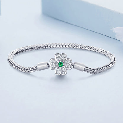 Bracelet 925 sterling silver plated 3mm rope with diamond-clad four-leaf clover and green center on Tampa Home & Garden Store