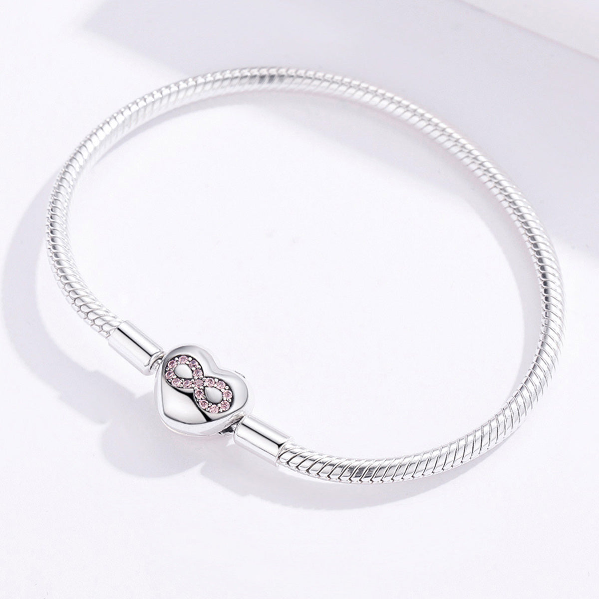 925 Sterling Silver Bracelet for Women with heart infinity charm and pink stones, 17.0 cm on Tampa Home & Garden Store