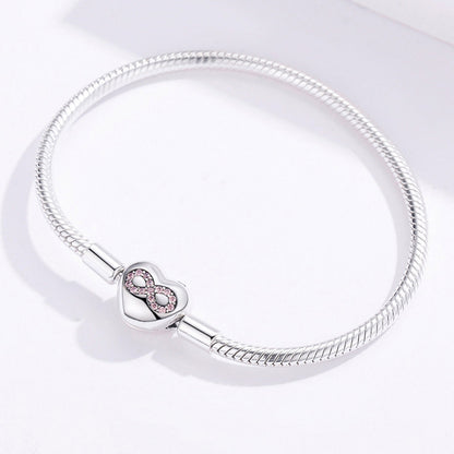 925 Sterling Silver Bracelet for Women with heart infinity charm and pink stones, 17.0 cm on Tampa Home & Garden Store