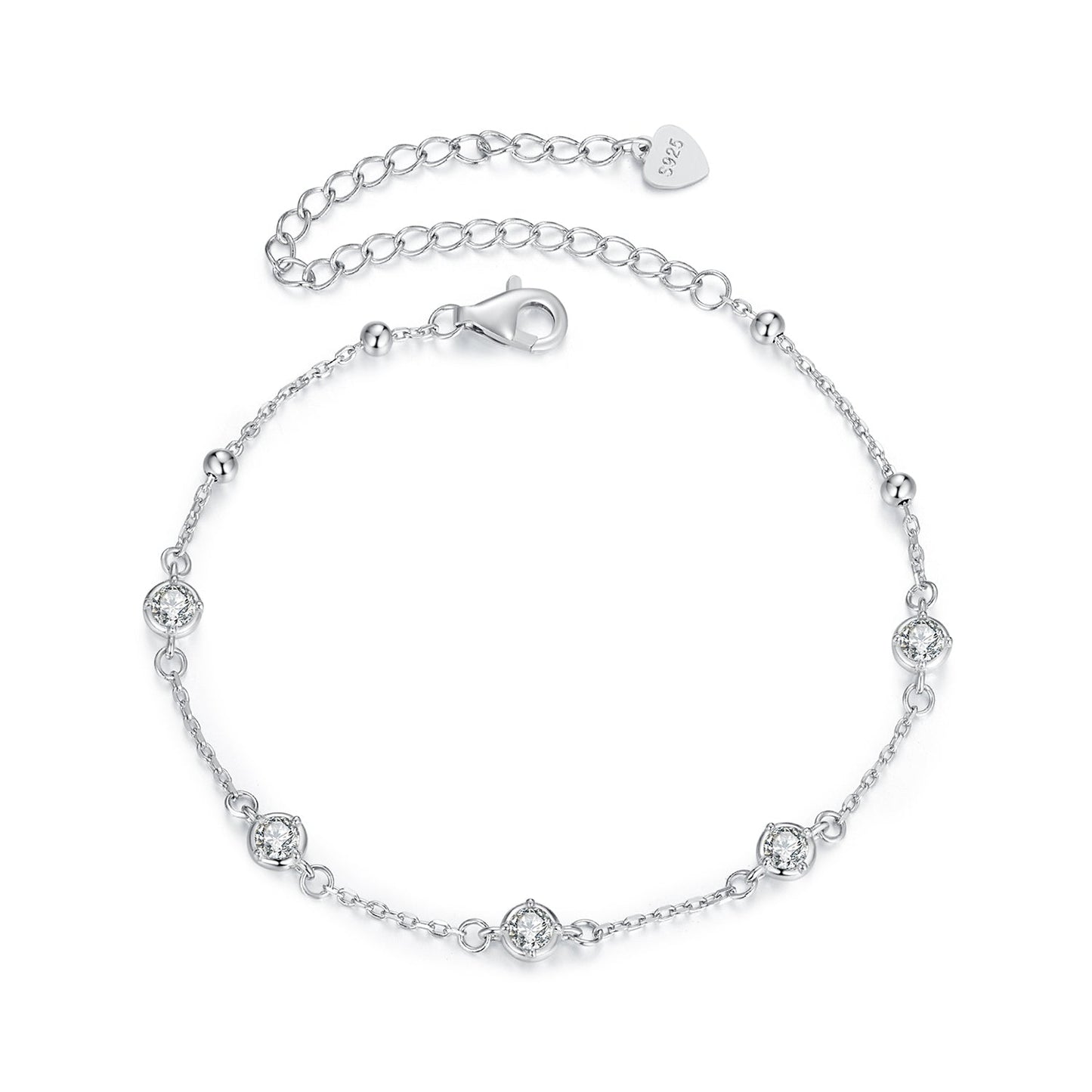 Bracelet 925 sterling silver moissanite, 3mm stones on delicate linked chain with lobster clasp on Tampa Home & Garden Store