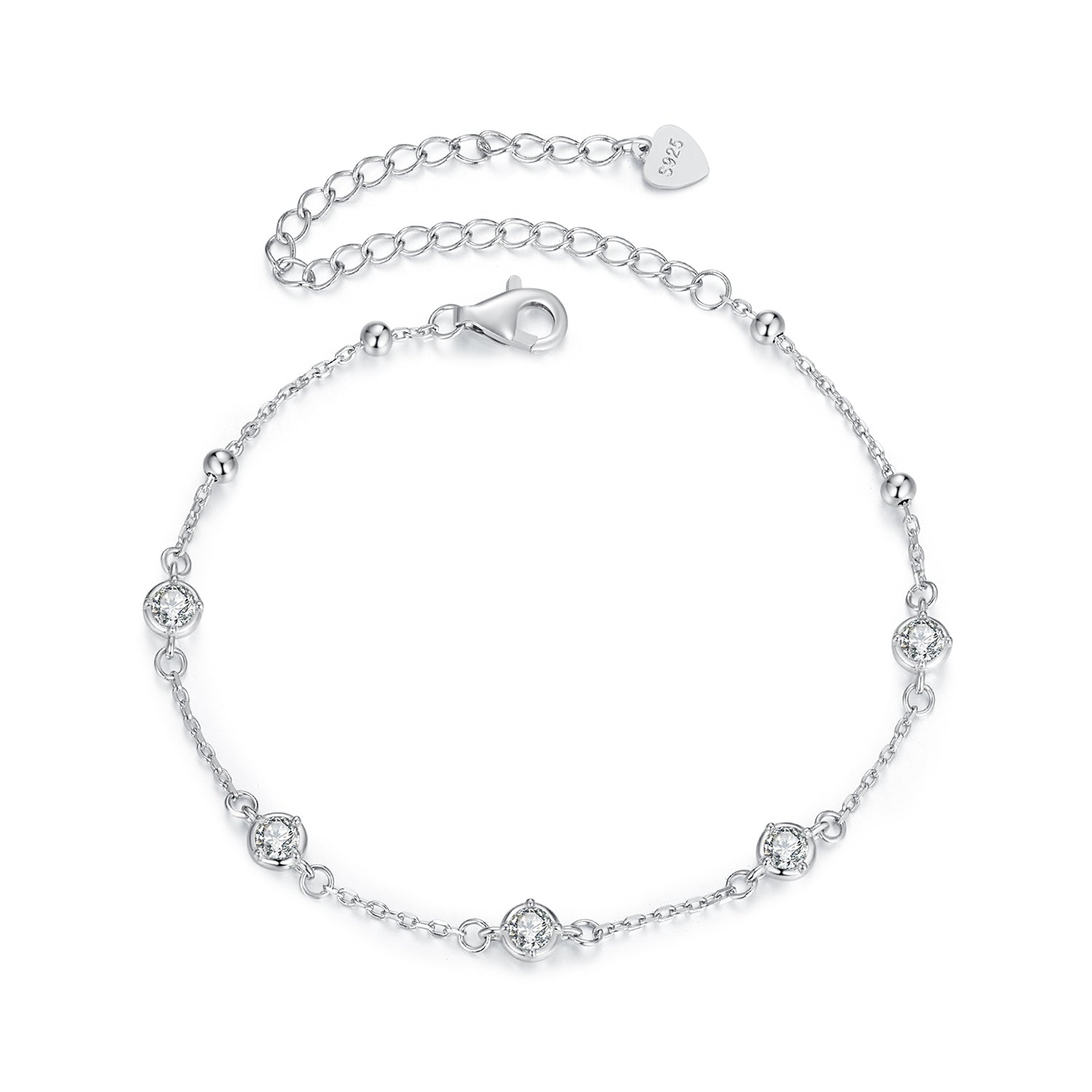 Bracelet 925 sterling silver moissanite, 3mm stones on delicate linked chain with lobster clasp on Tampa Home & Garden Store