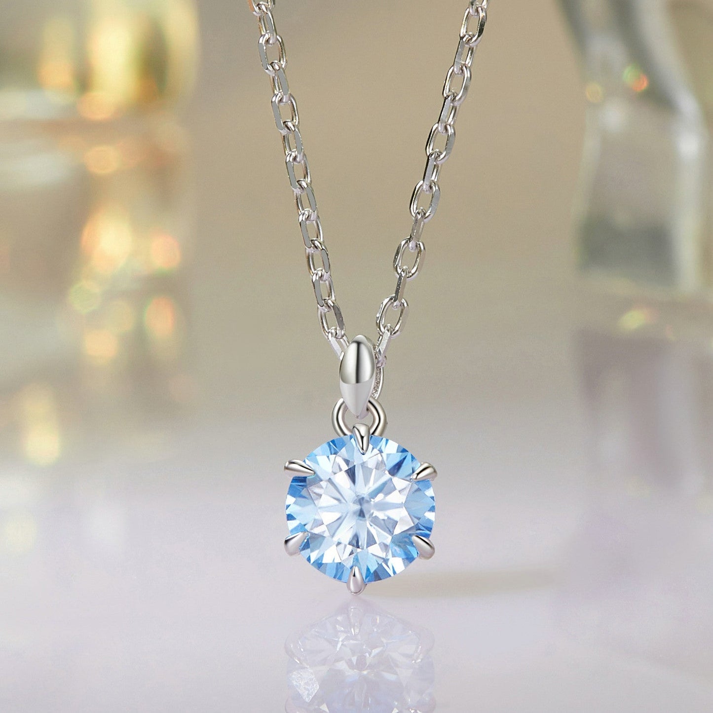925 Sterling Silver Moissanite pendant necklace with a 6.5mm round blue stone on Tampa Home & Garden Store