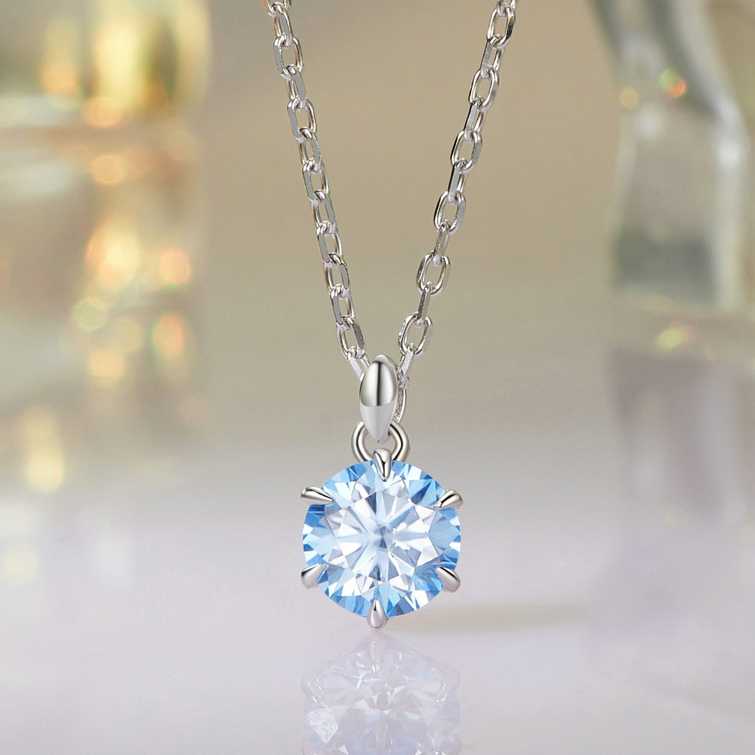 925 Sterling Silver Moissanite pendant necklace with a 6.5mm round blue stone on Tampa Home & Garden Store