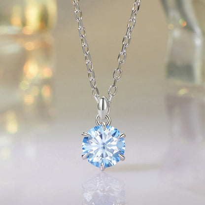 925 Sterling Silver Moissanite pendant necklace with a 6.5mm round blue stone on Tampa Home & Garden Store