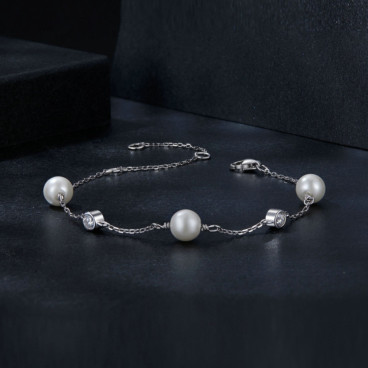Bracelet 925 Sterling Silver with 3mm moissanite and shell pearl beads, chain by Bids.com on Tampa Home & Garden Store