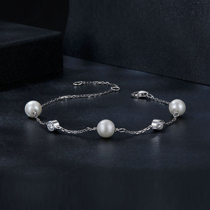 Bracelet 925 Sterling Silver with 3mm moissanite and shell pearl beads, chain by Bids.com on Tampa Home & Garden Store