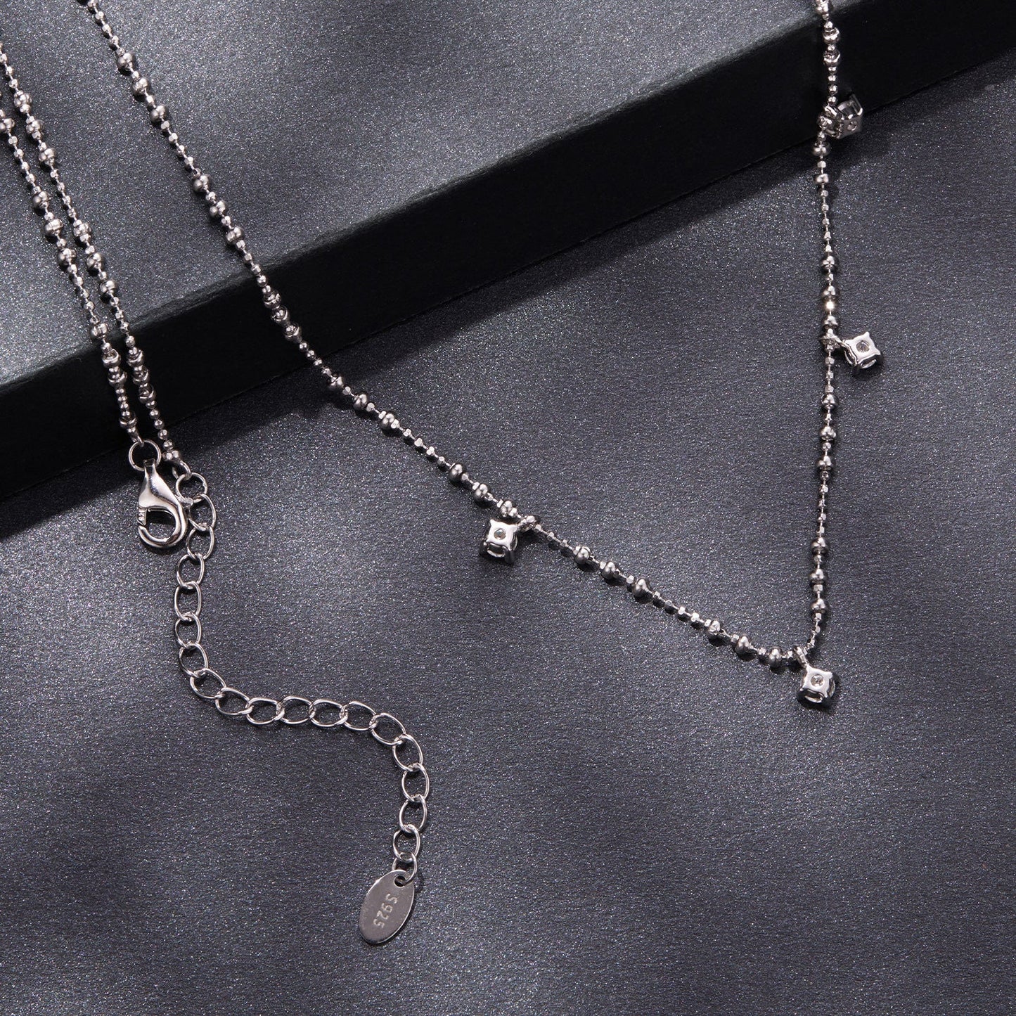 925 sterling silver 0.10ct moissanite necklace with cube charms and beaded chain 40+5cm on Tampa Home & Garden Store