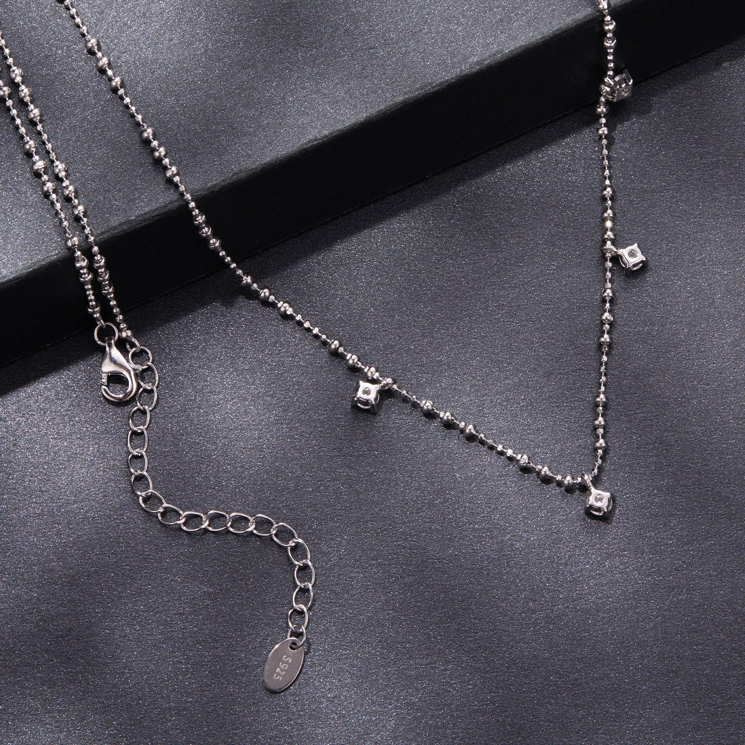 925 sterling silver 0.10ct moissanite necklace with cube charms and beaded chain 40+5cm on Tampa Home & Garden Store