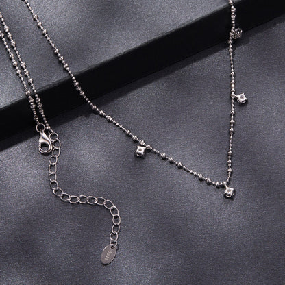 925 sterling silver 0.10ct moissanite necklace with cube charms and beaded chain 40+5cm on Tampa Home & Garden Store