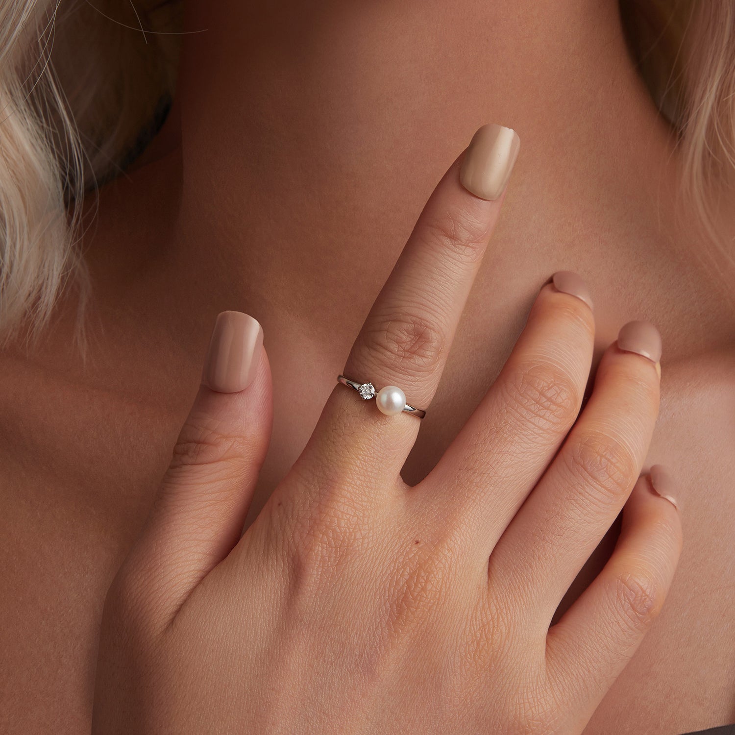 Sterling silver moissanite and freshwater pearl ring with 3mm pearl, size 6 for women on Tampa Home & Garden Store
