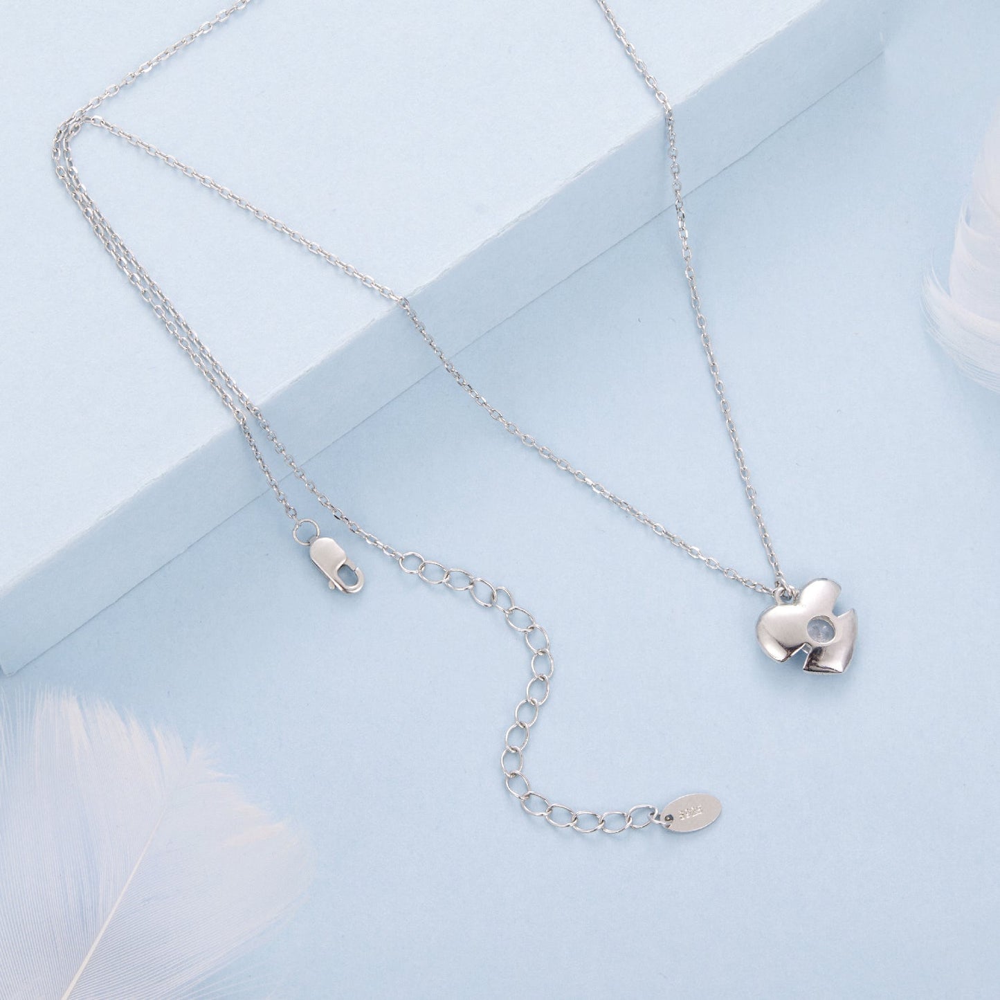 925 Sterling silver white gold plated CZ necklace with flower pendant 40cm+5cm on Tampa Home & Garden Store