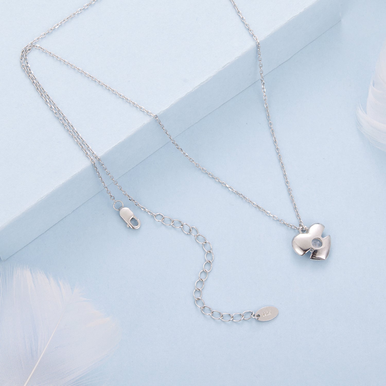 925 Sterling silver white gold plated CZ necklace with flower pendant 40cm+5cm on Tampa Home & Garden Store