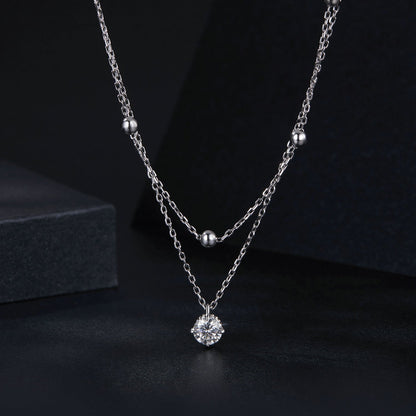 Necklace with 5.0mm moissanite pendant on platinum-plated sterling silver double chain, Bids.com on Tampa Home & Garden Store