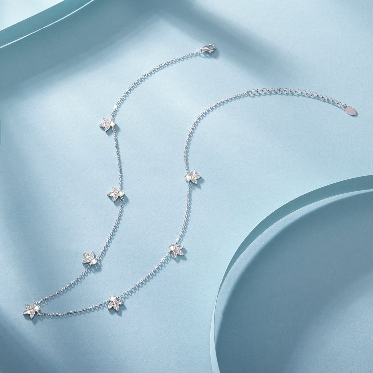 Sterling silver moissanite necklace with pavé-set star charms, 0.25 ct, adjustable chain on Tampa Home & Garden Store