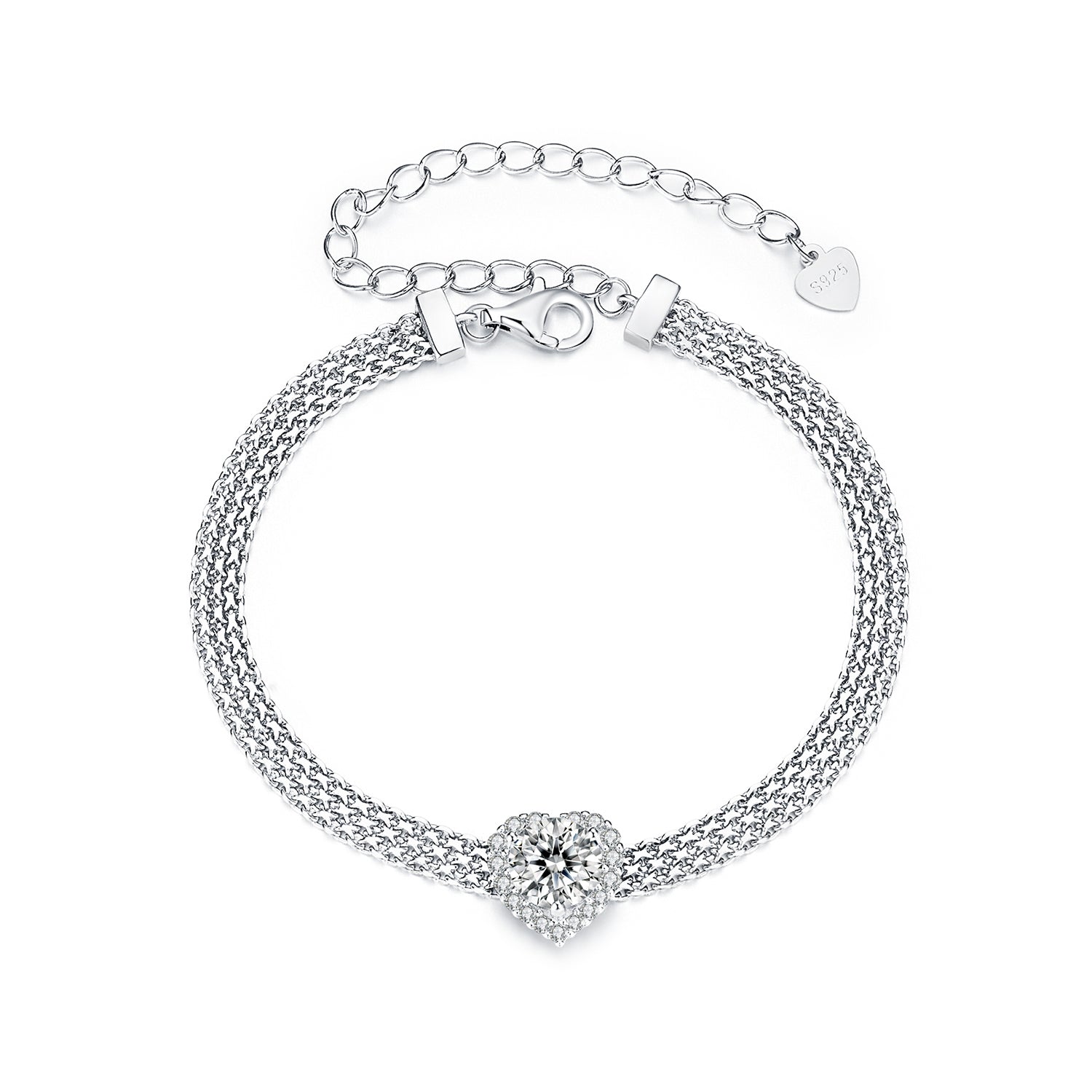 Bracelet 925 sterling silver with moissanite centerpiece and CZ halo, mesh chain on Tampa Home & Garden Store