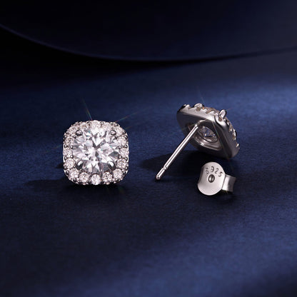 Pair of earrings 925 sterling silver moissanite 1.0 cm pave halo studs for women by Bids.com on Tampa Home & Garden Store