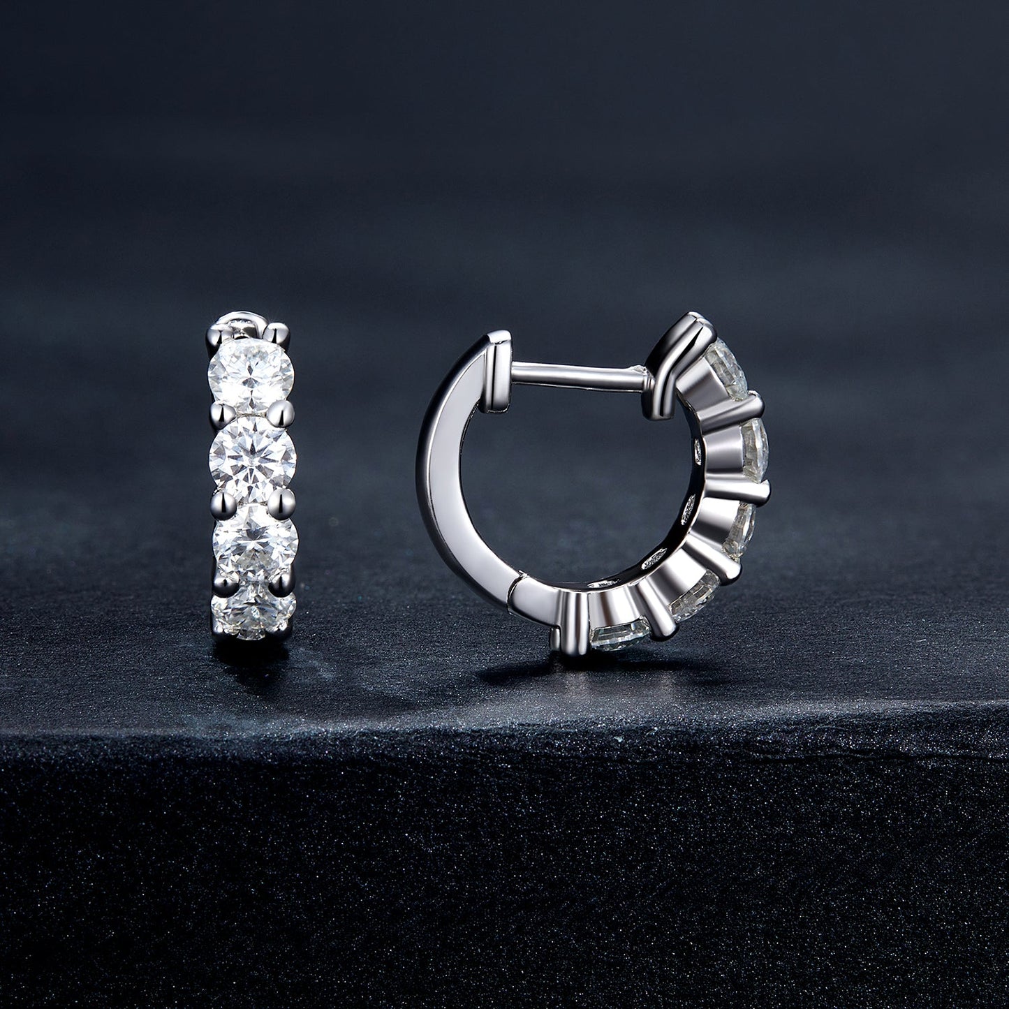 Earrings S925 moissanite by Bids.com: 3-stone vertical stud and pave hoop, platinum plated on Tampa Home & Garden Store