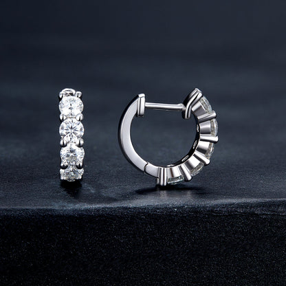 Earrings S925 moissanite by Bids.com: 3-stone vertical stud and pave hoop, platinum plated on Tampa Home & Garden Store