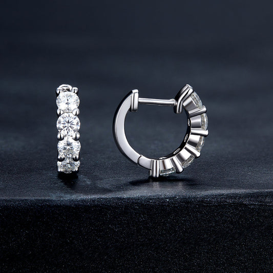 Earrings S925 moissanite by Bids.com: 3-stone vertical stud and pave hoop, platinum plated on Tampa Home & Garden Store